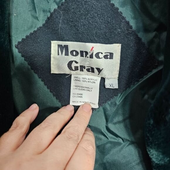 Monica Gray Vintage Green Faux Fur Coat Mid Length Jacket Extra Large - Picture 4 of 13